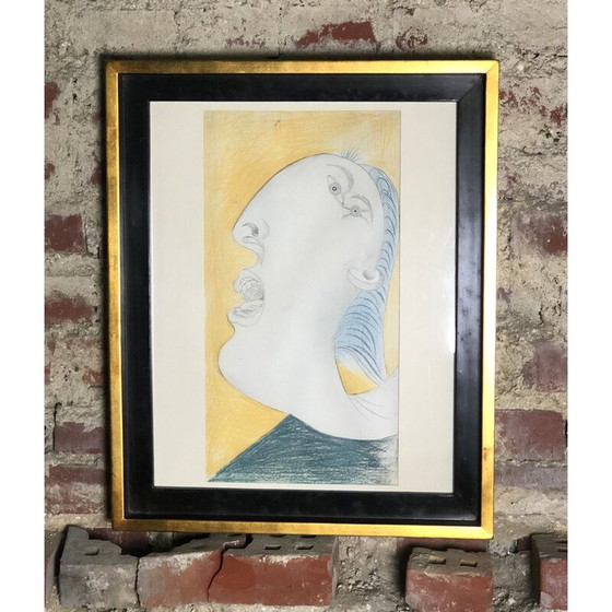 Image 1 of Oude reproductie van voorbereidende tekening "hoofd van een vrouw" van Picasso voor Guernica