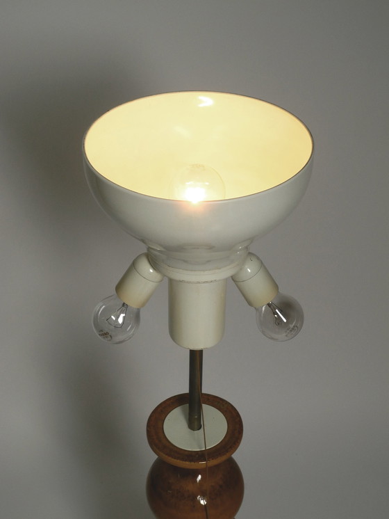 Image 1 of Prachtige 1960s grote keramieken tafel- of vloerlamp in lichtbruin van Kaiser Leuchten