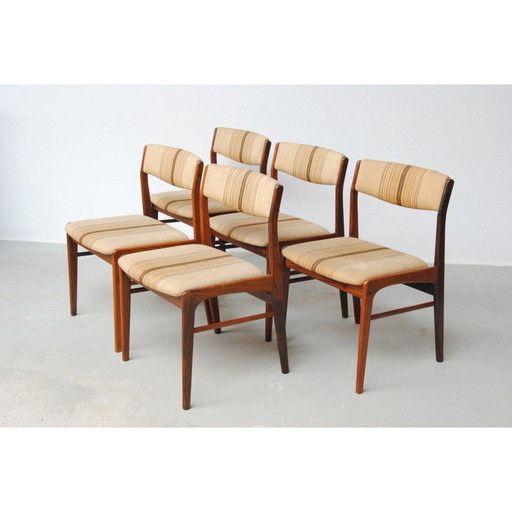 Set van 5 vintage palissander eetkamerstoelen met bekleding, jaren 1970