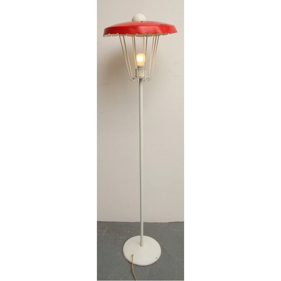 Image 1 of Vintage rood en wit metalen vloerlamp, 1950