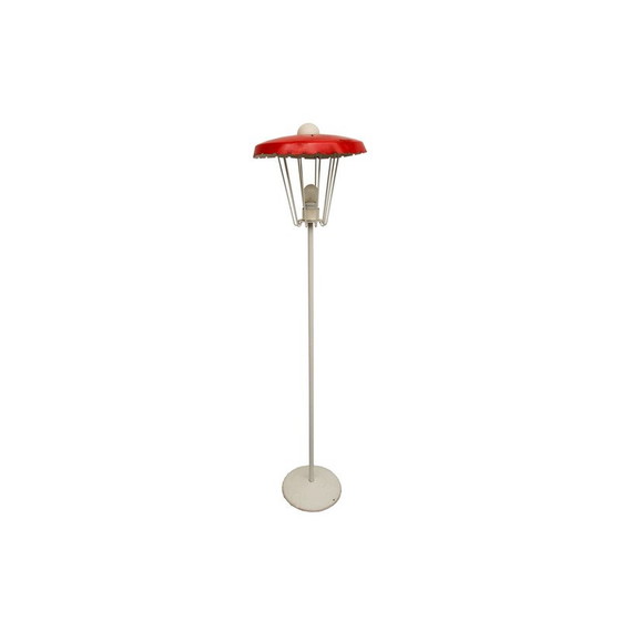 Image 1 of Vintage rood en wit metalen vloerlamp, 1950