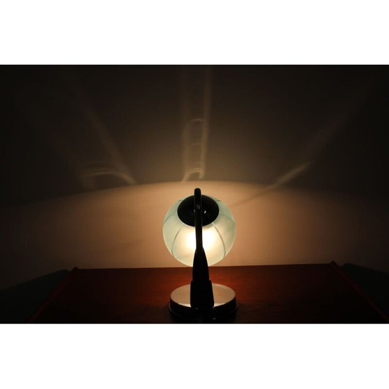 Image 1 of Vintage chromen tafellamp in glas, Tsjecho-Slowakije 1950