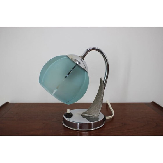 Image 1 of Vintage chromen tafellamp in glas, Tsjecho-Slowakije 1950