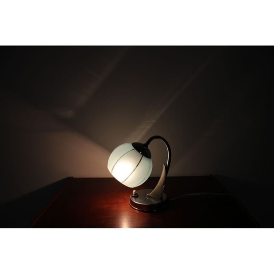 Image 1 of Vintage chromen tafellamp in glas, Tsjecho-Slowakije 1950