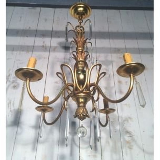 Image 1 of Vintage Franse kroonluchter in brons en kristal van het Huis Bagués, 1940