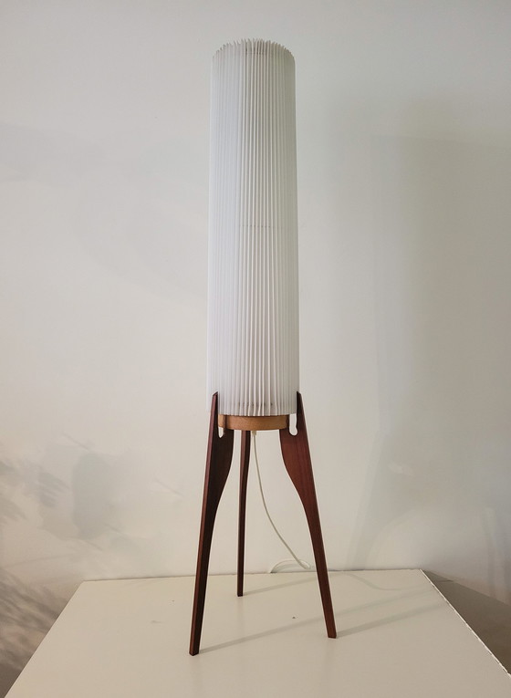 Image 1 of Deense Teakhoten Tripod Rocket Vloerlamp Uit 1960