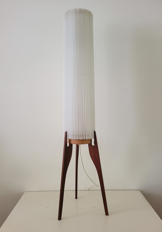 Image 1 of Deense Teakhoten Tripod Rocket Vloerlamp Uit 1960