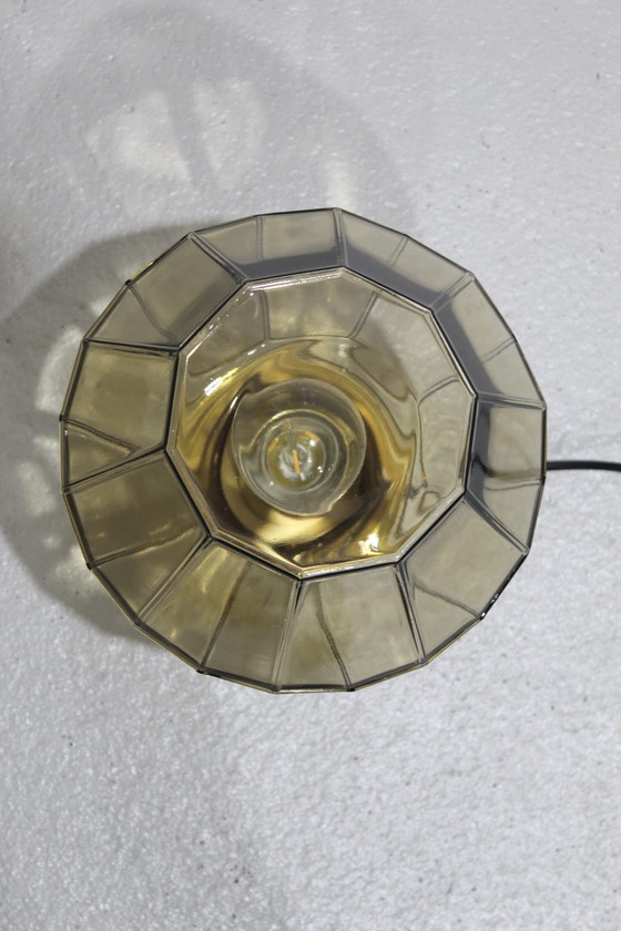 Image 1 of Vintage plafondlamp, wandlamp Glashütte Limburg - rookglas