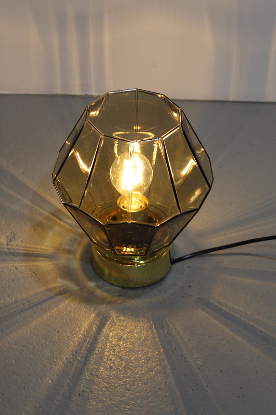 Image 1 of Vintage plafondlamp, wandlamp Glashütte Limburg - rookglas