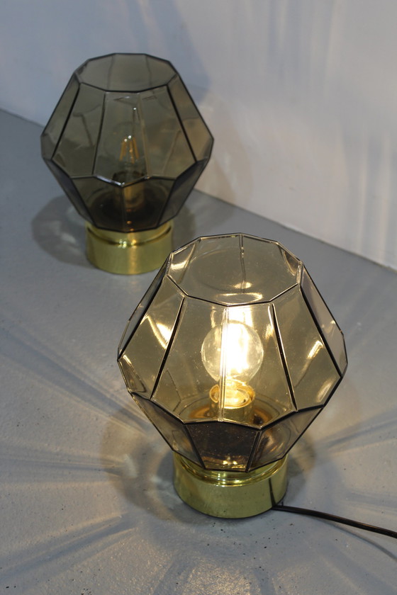 Image 1 of Vintage plafondlamp, wandlamp Glashütte Limburg - rookglas