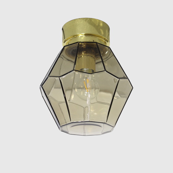 Image 1 of Vintage plafondlamp, wandlamp Glashütte Limburg - rookglas