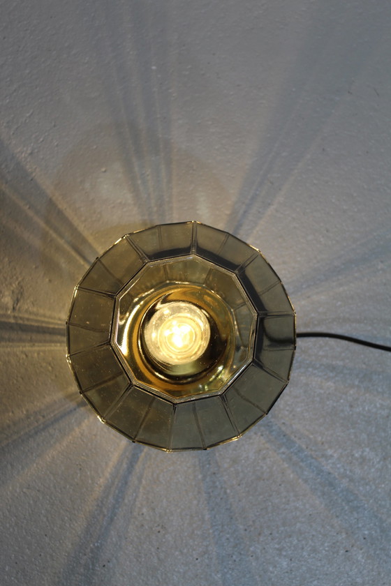 Image 1 of Vintage plafondlamp, wandlamp Glashütte Limburg - rookglas