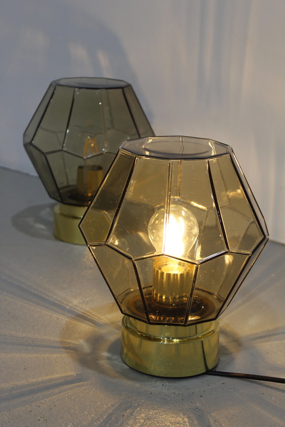 Image 1 of Vintage plafondlamp, wandlamp Glashütte Limburg - rookglas