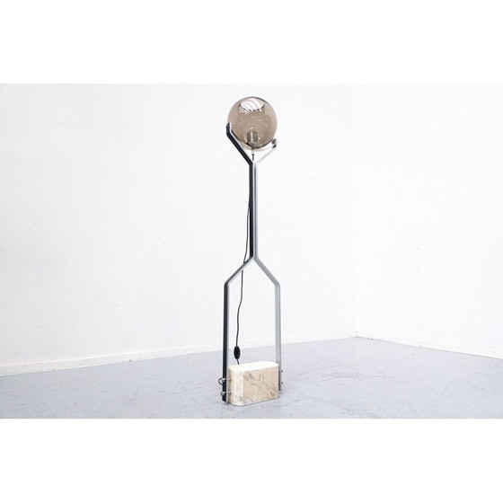 Image 1 of Italiaanse vintage vloerlamp in travertijn, staal en glas, jaren 1970