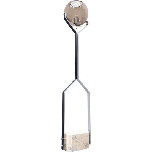 Italiaanse vintage vloerlamp in travertijn, staal en glas, jaren 1970