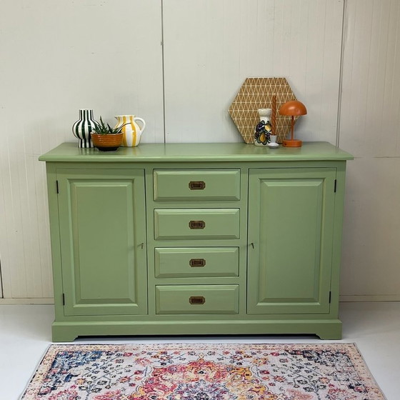 Image 1 of Restyle Groen Massief Hout Dressoir Opgeknapt Ladekast