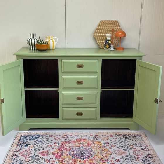 Image 1 of Restyle Groen Massief Hout Dressoir Opgeknapt Ladekast