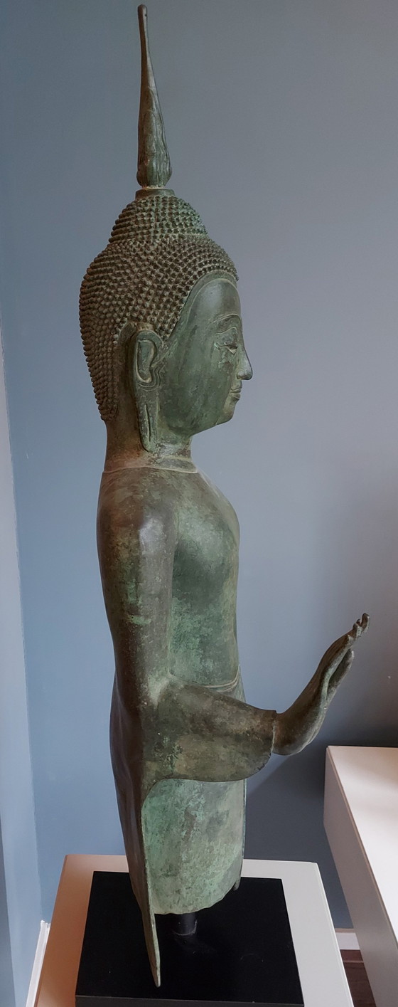 Image 1 of Bronze Buddha Beeld Op Standaard Uit Thailand. 