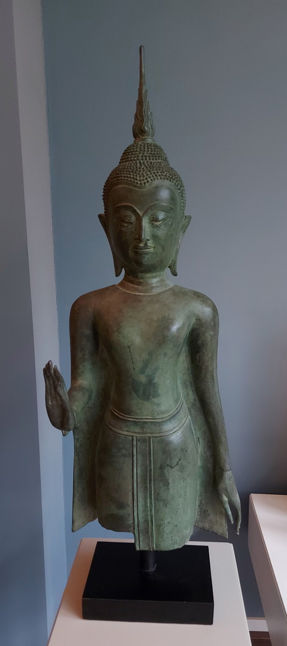 Image 1 of Bronze Buddha Beeld Op Standaard Uit Thailand. 