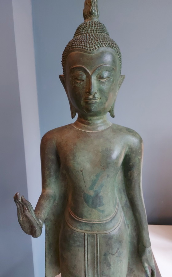 Image 1 of Bronze Buddha Beeld Op Standaard Uit Thailand. 