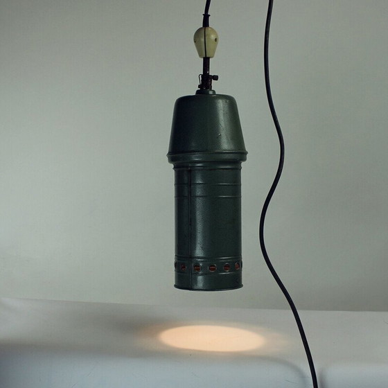 Image 1 of Vintage industriële zinken plafondlamp, Tsjecho-Slowakije 1950