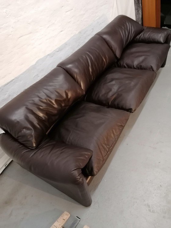Image 1 of Cassina Maralunga 3-zits leren bank, jaren 60-70