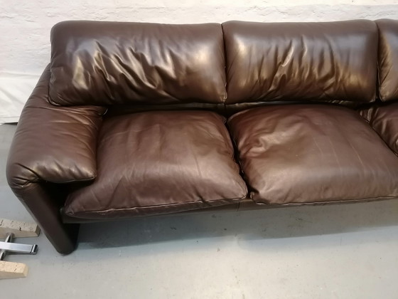 Image 1 of Cassina Maralunga 3-zits leren bank, jaren 60-70