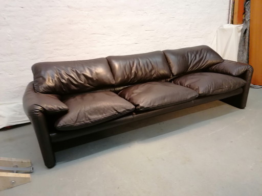 Cassina Maralunga 3-zits leren bank, jaren 60-70