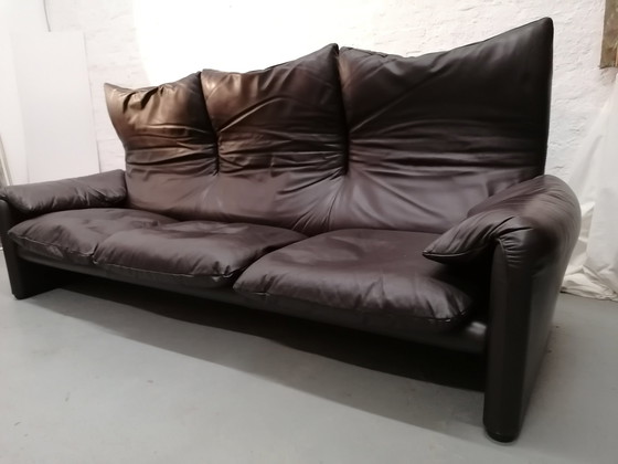 Image 1 of Cassina Maralunga 3-zits leren bank, jaren 60-70