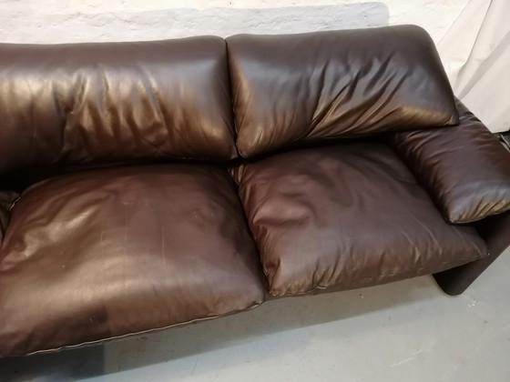 Image 1 of Cassina Maralunga 3-zits leren bank, jaren 60-70