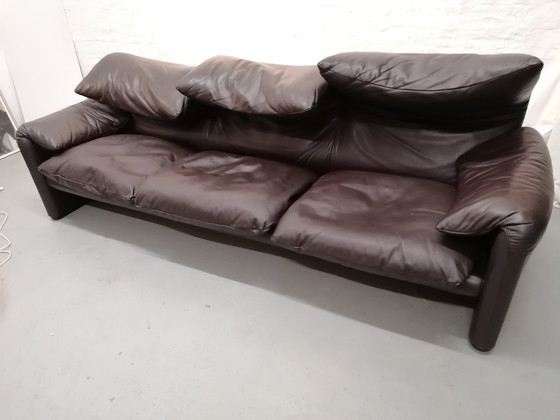 Image 1 of Cassina Maralunga 3-zits leren bank, jaren 60-70