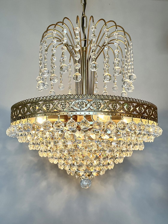 Image 1 of Swarovski Design Kroonluchter Kristallen Ballen Bladgoud ! 