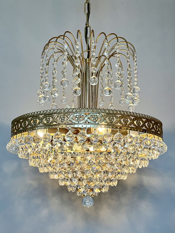 Image 1 of Swarovski Design Kroonluchter Kristallen Ballen Bladgoud ! 