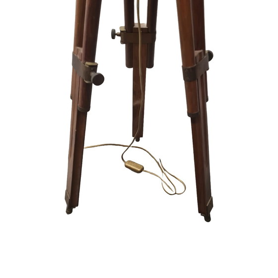 Image 1 of Industriële Houten Statief Vloerlamp, Jaren 80