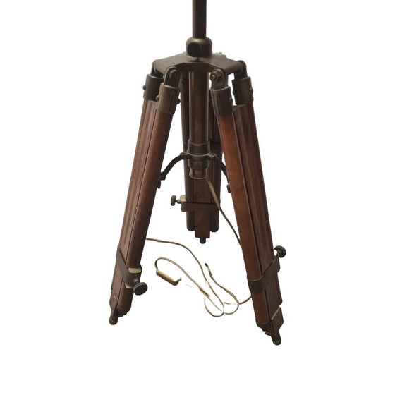 Image 1 of Industriële Houten Statief Vloerlamp, Jaren 80