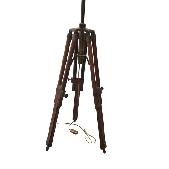 Image 1 of Industriële Houten Statief Vloerlamp, Jaren 80