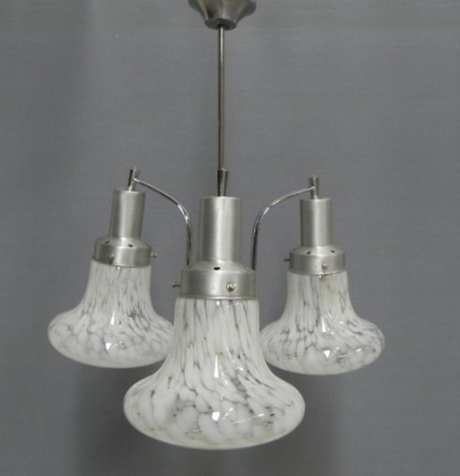 Vintage hanglamp met 3 gewolkte glazen kappen