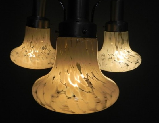 Image 1 of Vintage hanglamp met 3 gewolkte glazen kappen