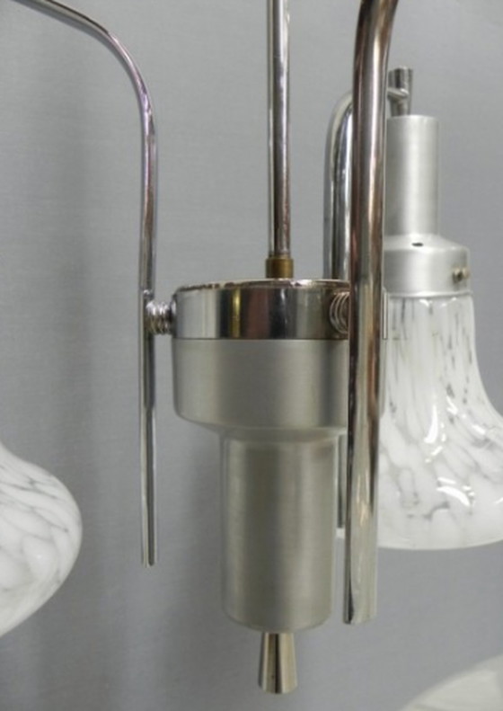 Image 1 of Vintage hanglamp met 3 gewolkte glazen kappen