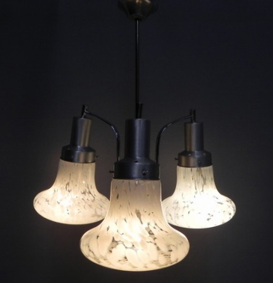 Image 1 of Vintage hanglamp met 3 gewolkte glazen kappen