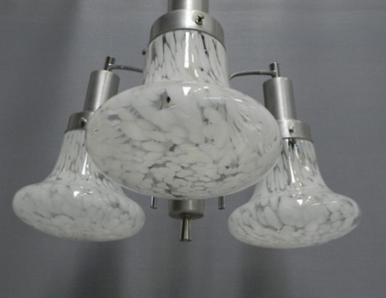 Image 1 of Vintage hanglamp met 3 gewolkte glazen kappen