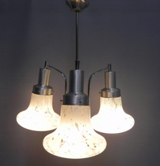 Vintage hanglamp met 3 gewolkte glazen kappen