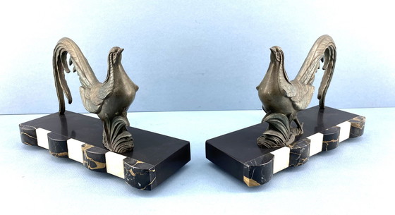 Image 1 of Set Art Deco Boekensteunen Met Fazanten
