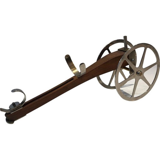 Vintage flessenrek van hout, messing en chroom, Frankrijk 1930