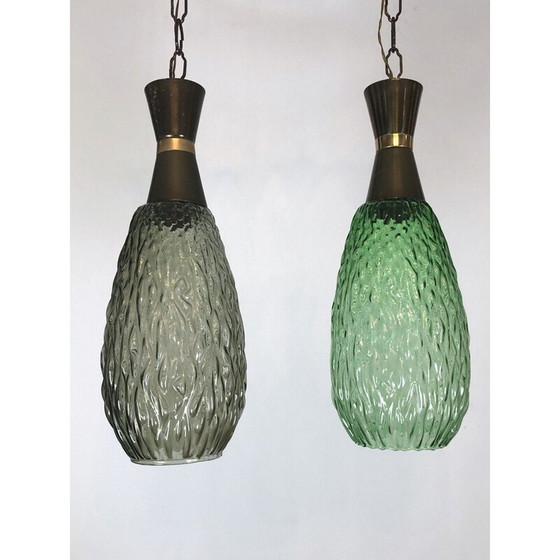 Image 1 of Paar vintage metalen en glazen hangers, Italië 1960