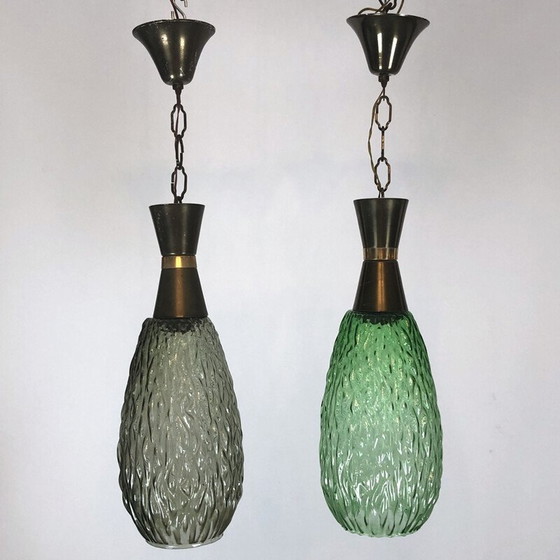 Image 1 of Paar vintage metalen en glazen hangers, Italië 1960