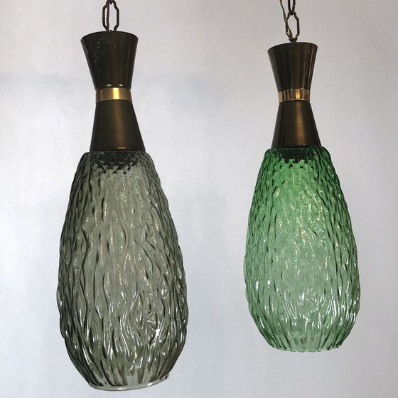 Image 1 of Paar vintage metalen en glazen hangers, Italië 1960
