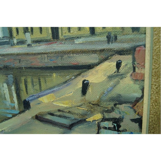 Image 1 of Vintage olieverfschilderij Stockholm stadsgezicht door Hjalmar Larsson, Zweden 1940