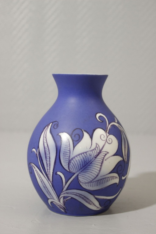 Hoyerswerda Glasbruk - Art Nouveau Geschilderde Opaline Vaas Duitsland Circa 1920