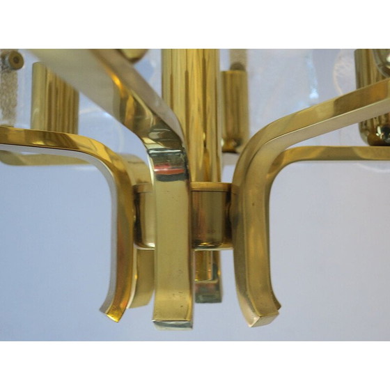 Image 1 of Josef Brumberg Sundern Vintage kroonluchter van messing met 6 acanthusbladeren